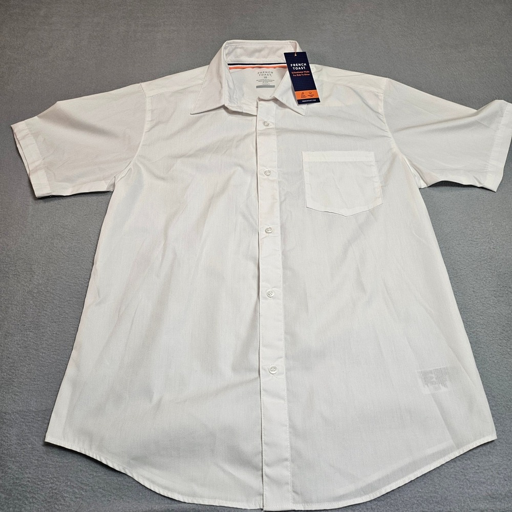 French Toast Button Down Boy 18 White School Uniform Short Sleeve Poplin Shirt